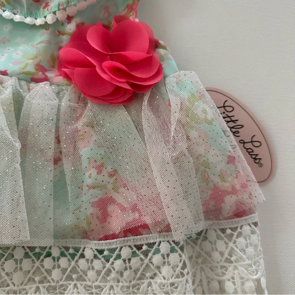 Little Lass Baby Girl 3-6 Months Top Pants Set Outfit Turquoise Sparkle Tulle - Picture 7 of 9